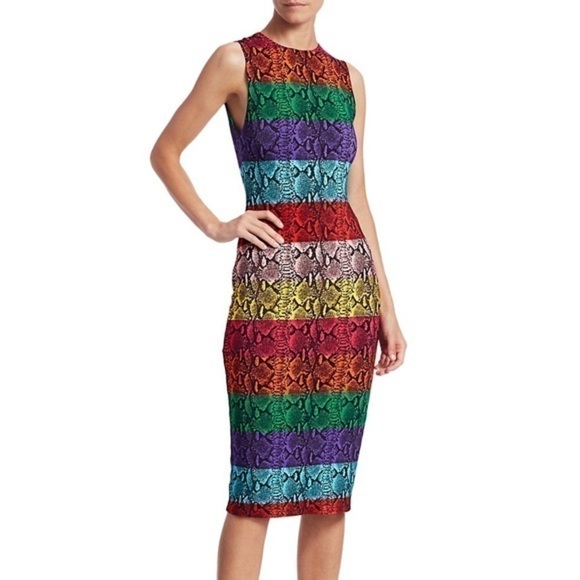 ALICE + OLIVIA Delora Rainbow Snake Print Midi Dress VGUC - Picture 6 of 16